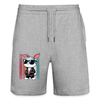 Hase Osterhase Ostern Sonnenbrille Lederjacke cool - Stanley/Stella Unisex Bio Joggingshorts Trainer  - Grau meliert - Vorne - Nik (191cm) & Marisol (170cm)