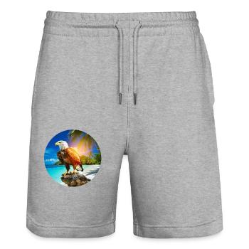 Eagle at Eagle Beach Aruba Summer Vacation - Stanley/Stella Trainer Unisex Organic Jogging Shorts - heather grey - Front - Nik (191cm) & Marisol (170cm)
