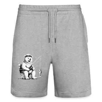 Bär Angelrute Angeln Fischen Vatertag Hobby Fisch - Stanley/Stella Unisex Bio Joggingshorts Trainer  - Grau meliert - Vorne - Nik (191cm) & Marisol (170cm)