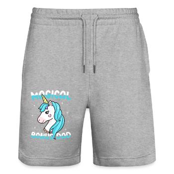 Magical Bonus Dad Stepfather Adoption - Stanley/Stella Trainer Unisex Organic Jogging Shorts - heather grey - Front - Nik (191cm) & Marisol (170cm)