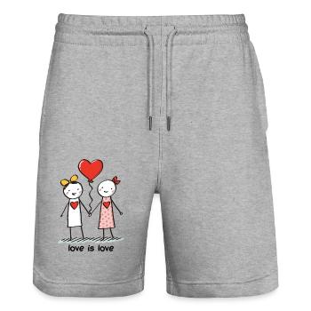 Stick Figure Lesbiennes Amoureuses Amour - Short de jogging bio TRAINER Stanley/Stella unisexe - gris chiné - Devant - Nik (191cm) & Marisol (170cm)