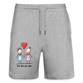 Stick Figure Lesbiennes Amoureuses Amour - Short de jogging bio TRAINER Stanley/Stella unisexe - gris chiné - Devant - Nik (191cm) & Marisol (170cm)