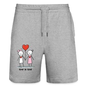 Stick Figure Lesbiennes Amoureuses Amour - Short de jogging bio TRAINER Stanley/Stella unisexe - gris chiné - Devant - Nik (191cm) & Marisol (170cm)