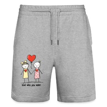 Stick Figure Lesbiennes Amoureuses Amour - Short de jogging bio TRAINER Stanley/Stella unisexe - gris chiné - Devant - Nik (191cm) & Marisol (170cm)