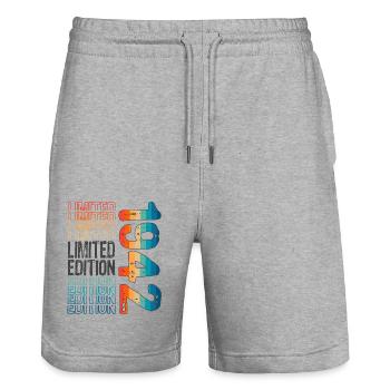 Limited Edition Since 1942 Birthday Vintage 1942 - Stanley/Stella Trainer Unisex Organic Jogging Shorts - heather grey - Front - Nik (191cm) & Marisol (170cm)