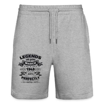 75th birthday Legendary since March Born in 1949 - Stanley/Stella Trainer Unisex Organic Jogging Shorts - heather grey - Front - Nik (191cm) & Marisol (170cm)