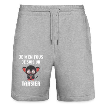 Humour tarsier - Short de jogging bio TRAINER Stanley/Stella unisexe - gris chiné - Devant - Nik (191cm) & Marisol (170cm)