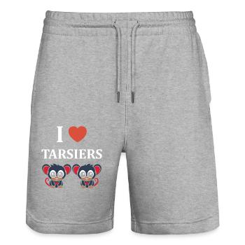 Humour tarsier - Short de jogging bio TRAINER Stanley/Stella unisexe - gris chiné - Devant - Nik (191cm) & Marisol (170cm)