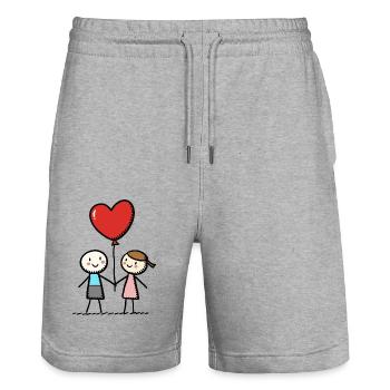 Strichmännchen Liebespaar Pärchen Liebe - Stanley/Stella Unisex Bio Joggingshorts Trainer  - Grau meliert - Vorne - Nik (191cm) & Marisol (170cm)