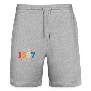 1997 anniversaire rétro légende vivante - Short de jogging bio TRAINER Stanley/Stella unisexe - gris chiné - Devant - Nik (191cm) & Marisol (170cm)
