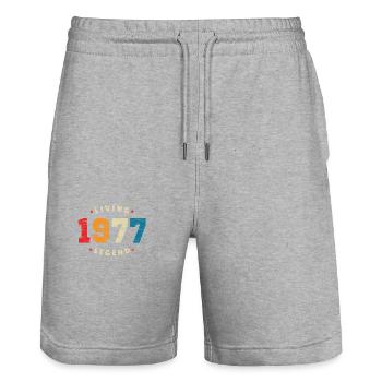 1977 Birthday Retro Living Legend - Stanley/Stella Trainer Unisex Organic Jogging Shorts - heather grey - Front - Nik (191cm) & Marisol (170cm)