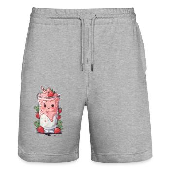 Fraises Mignon Milkshake Kawaii Fun - Short de jogging bio TRAINER Stanley/Stella unisexe - gris chiné - Devant - Nik (191cm) & Marisol (170cm)