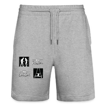 Acrobate Mon problème Ma solution Pictogramme Maman Papa - Short de jogging bio TRAINER Stanley/Stella unisexe - gris chiné - Devant - Nik (191cm) & Marisol (170cm)