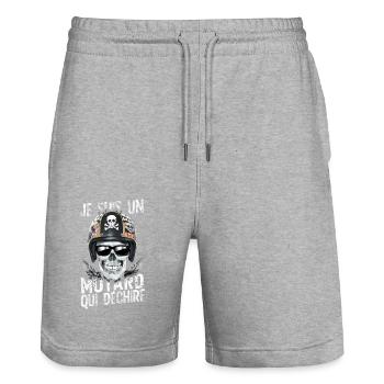Je suis un motard qui déchire tête de mort fête - Short de jogging bio TRAINER Stanley/Stella unisexe - gris chiné - Devant - Nik (191cm) & Marisol (170cm)