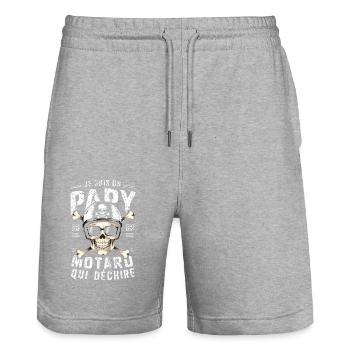 Cadeau Papy motard qui déchire tête de mort moto - Short de jogging bio TRAINER Stanley/Stella unisexe - gris chiné - Devant - Nik (191cm) & Marisol (170cm)