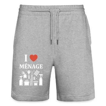 Humou ménage - Short de jogging bio TRAINER Stanley/Stella unisexe - gris chiné - Devant - Nik (191cm) & Marisol (170cm)