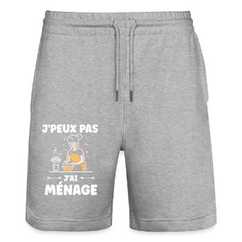 Humour faire le ménage - Short de jogging bio TRAINER Stanley/Stella unisexe - gris chiné - Devant - Nik (191cm) & Marisol (170cm)