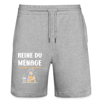 Humour faire le ménage - Short de jogging bio TRAINER Stanley/Stella unisexe - gris chiné - Devant - Nik (191cm) & Marisol (170cm)
