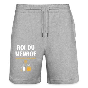 Humour faire le ménage - Short de jogging bio TRAINER Stanley/Stella unisexe - gris chiné - Devant - Nik (191cm) & Marisol (170cm)