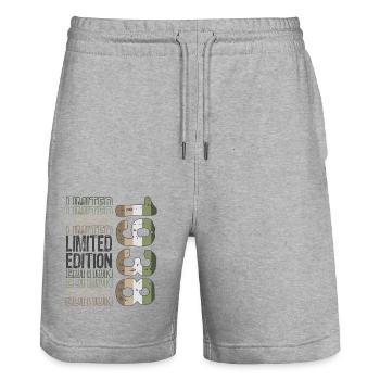Limited Edition Since 1938 Birthday Vintage 1938 - Stanley/Stella Trainer Unisex Organic Jogging Shorts - heather grey - Front - Nik (191cm) & Marisol (170cm)