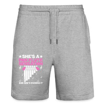 Pan Flute Player Pan Flutist Marching Band Music I - Stanley/Stella Trainer Unisex Organic Jogging Shorts - heather grey - Front - Nik (191cm) & Marisol (170cm)