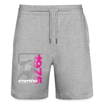 Édition limitée 1975 Édition limitée Football - Short de jogging bio TRAINER Stanley/Stella unisexe - gris chiné - Devant - Nik (191cm) & Marisol (170cm)