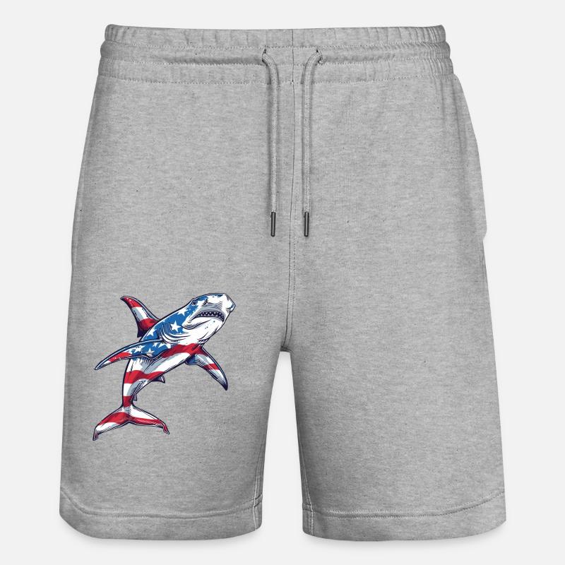 Requin-marteau drapeau américain 4 juillet - Short de jogging bio TRAINER Stanley/Stella unisexe - gris chiné