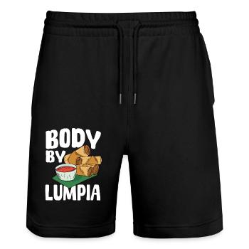Körper Durch Lumpia - Stanley/Stella Unisex Bio Joggingshorts Trainer  - Schwarz - Vorne - Nik (191cm) & Marisol (170cm)