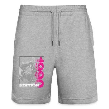 Édition limitée 1990 Édition limitée Football - Short de jogging bio TRAINER Stanley/Stella unisexe - gris chiné - Devant - Nik (191cm) & Marisol (170cm)