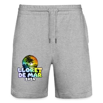 Lloret De Mar 2024 Palmen Bunt - Stanley/Stella Unisex Bio Joggingshorts Trainer  - Grau meliert - Vorne - Nik (191cm) & Marisol (170cm)
