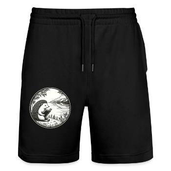 Igel Wildnis Buch Lesend Seelandschaft - Stanley/Stella Unisex Bio Joggingshorts Trainer  - Schwarz - Vorne - Nik (191cm) & Marisol (170cm)