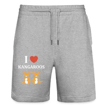 Humour kangourou - Short de jogging bio TRAINER Stanley/Stella unisexe - gris chiné - Devant - Nik (191cm) & Marisol (170cm)