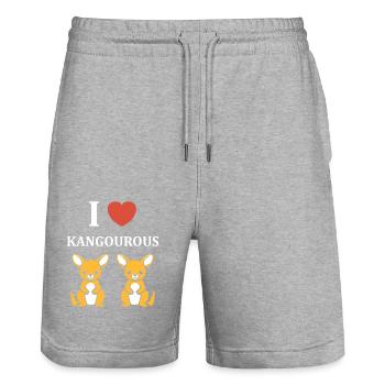 Humour petit kangourou - Short de jogging bio TRAINER Stanley/Stella unisexe - gris chiné - Devant - Nik (191cm) & Marisol (170cm)