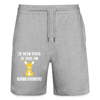 Humour petit kangourou - Short de jogging bio TRAINER Stanley/Stella unisexe - gris chiné - Devant - Nik (191cm) & Marisol (170cm)