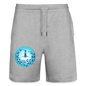 Blau würde Blue Would - Stanley/Stella Trainer Unisex Organic Jogging Shorts - heather grey - Front - Nik (191cm) & Marisol (170cm)