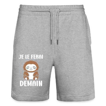 Animal humour paresseux - Short de jogging bio TRAINER Stanley/Stella unisexe - gris chiné - Devant - Nik (191cm) & Marisol (170cm)