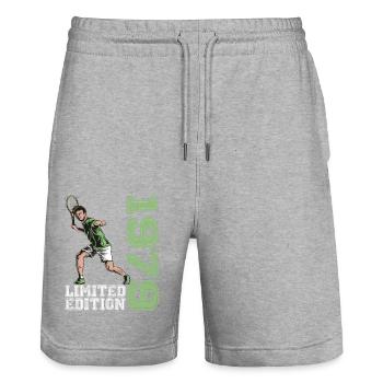Limited Edition 1979 Limited Edition Tennis - Stanley/Stella Trainer Unisex Organic Jogging Shorts - heather grey - Front - Nik (191cm) & Marisol (170cm)