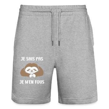 humour paresseux - Short de jogging bio TRAINER Stanley/Stella unisexe - gris chiné - Devant - Nik (191cm) & Marisol (170cm)