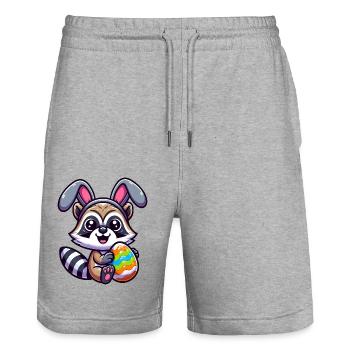 Raton laveur de Pâques dans le déguisement d’œuf Cartoon - Short de jogging bio TRAINER Stanley/Stella unisexe - gris chiné - Devant - Nik (191cm) & Marisol (170cm)