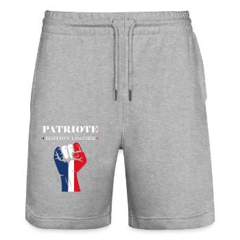 Emblème france patriote - Short de jogging bio TRAINER Stanley/Stella unisexe - gris chiné - Devant - Nik (191cm) & Marisol (170cm)