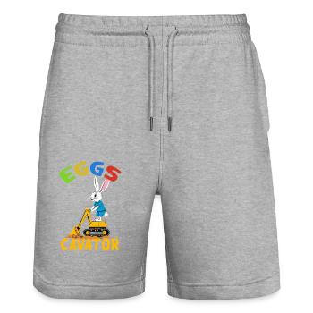Lustiger Ostern Spruch Osterhase Baggerfahrer - Stanley/Stella Unisex Bio Joggingshorts Trainer  - Grau meliert - Vorne - Nik (191cm) & Marisol (170cm)