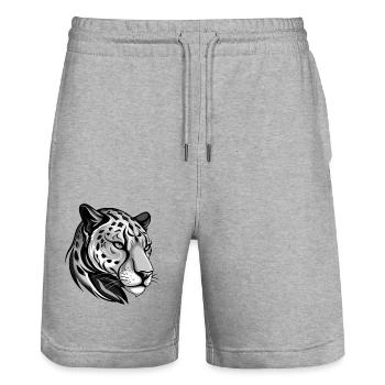 Tête d’animal guépard - Short de jogging bio TRAINER Stanley/Stella unisexe - gris chiné - Devant - Nik (191cm) & Marisol (170cm)