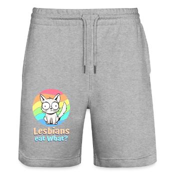 Lesbiennes Manger Ce Chat Drôle Humour Jeu De Mots LGBTQ Pride - Short de jogging bio TRAINER Stanley/Stella unisexe - gris chiné - Devant - Nik (191cm) & Marisol (170cm)