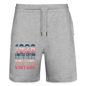 Limited Edition Since 1926 Birthday Vintage 1926 - Stanley/Stella Trainer Unisex Organic Jogging Shorts - heather grey - Front - Nik (191cm) & Marisol (170cm)