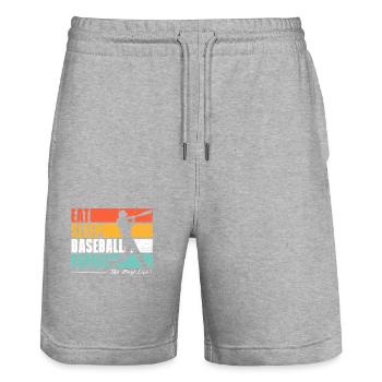 Eat Sleep Baseball repeat. U.S. Sports Fans - Stanley/Stella Trainer Unisex Organic Jogging Shorts - heather grey - Front - Nik (191cm) & Marisol (170cm)