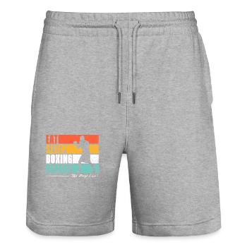 Eat Sleep Boxing repeat. Pour les fans de boxe - Short de jogging bio TRAINER Stanley/Stella unisexe - gris chiné - Devant - Nik (191cm) & Marisol (170cm)