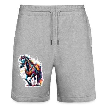 Clown Animal / Cirque / Drôle / Coloré / Spectacle / Cheval - Short de jogging bio TRAINER Stanley/Stella unisexe - gris chiné - Devant - Nik (191cm) & Marisol (170cm)