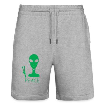Alien Peace Zeichen Hand Cool Lustige Außerirdische - Stanley/Stella Unisex Bio Joggingshorts Trainer  - Grau meliert - Vorne - Nik (191cm) & Marisol (170cm)