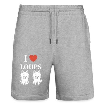 Humour loup - Short de jogging bio TRAINER Stanley/Stella unisexe - gris chiné - Devant - Nik (191cm) & Marisol (170cm)