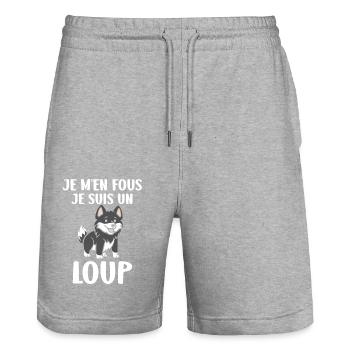 Humour loup - Short de jogging bio TRAINER Stanley/Stella unisexe - gris chiné - Devant - Nik (191cm) & Marisol (170cm)